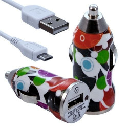 Chargeur Voiture Allume Cigare USB avec Câble Data avec Motif CV12 pour Acer : Betouch E400 / Liquid E1 / Liquid Gallant Duo / 