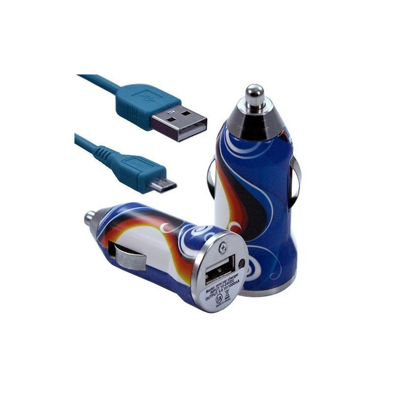 Chargeur Voiture Allume Cigare USB avec Câble Data avec Motif CV15 pour Acer : Betouch E400 / Liquid E1 / Liquid Gallant Duo / 