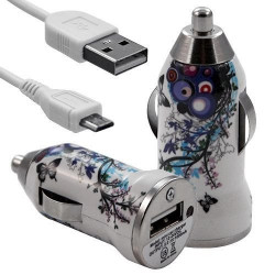 Chargeur Voiture Allume Cigare USB avec Câble Data avec Motif HF01 pour Acer : Betouch E400 / Liquid E1 / Liquid Gallant Duo / 