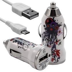 Chargeur Voiture Allume Cigare USB avec Câble Data avec Motif HF12 pour Acer : Betouch E400 / Liquid E1 / Liquid Gallant Duo / 