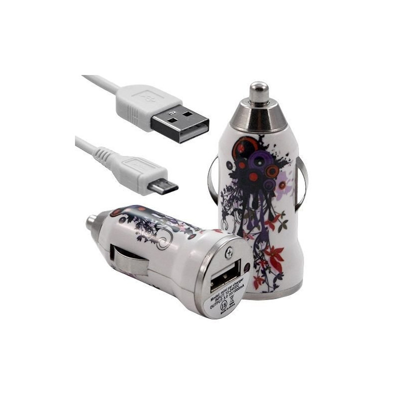 Chargeur Voiture Allume Cigare USB avec Câble Data avec Motif HF12 pour Acer : Betouch E400 / Liquid E1 / Liquid Gallant Duo / 