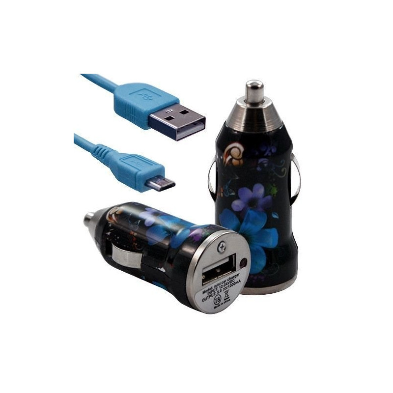 Chargeur Voiture Allume Cigare USB avec Câble Data avec Motif HF16 pour Acer : Betouch E400 / Liquid E1 / Liquid Gallant Duo / 