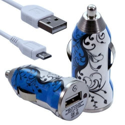 Chargeur Voiture Allume Cigare USB avec Câble Data avec Motif HF25 pour Acer : Betouch E400 / Liquid E1 / Liquid Gallant Duo / 