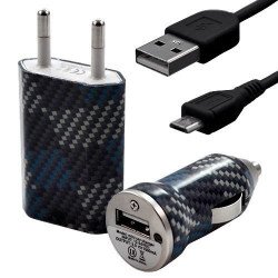 Mini Chargeur 3en1 Auto et Secteur USB avec Câble Data avec Motif CV04 pour Acer : Betouch E400 / Liquid E1 / Liquid Gallant Du