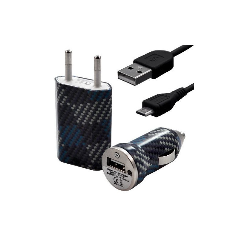 Mini Chargeur 3en1 Auto et Secteur USB avec Câble Data avec Motif CV04 pour Acer : Betouch E400 / Liquid E1 / Liquid Gallant Du