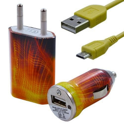 Mini Chargeur 3en1 Auto et Secteur USB avec Câble Data avec Motif CV05 pour Acer : Betouch E400 / Liquid E1 / Liquid Gallant Du