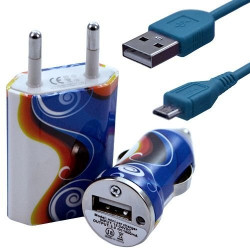 Mini Chargeur 3en1 Auto et Secteur USB avec Câble Data avec Motif CV15 pour Acer : Betouch E400 / Liquid E1 / Liquid Gallant Du