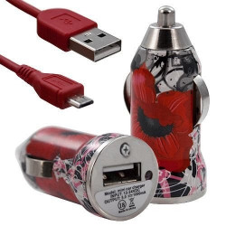 Chargeur Voiture Allume Cigare USB avec Câble Data avec Motif CV01 pour Alcatel One Touch : 282 / 355 / 358 / 585 / 813