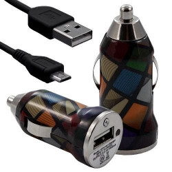 Chargeur Voiture Allume Cigare USB avec Câble Data avec Motif CV02 pour Alcatel One Touch : 282 / 355 / 358 / 585 / 813