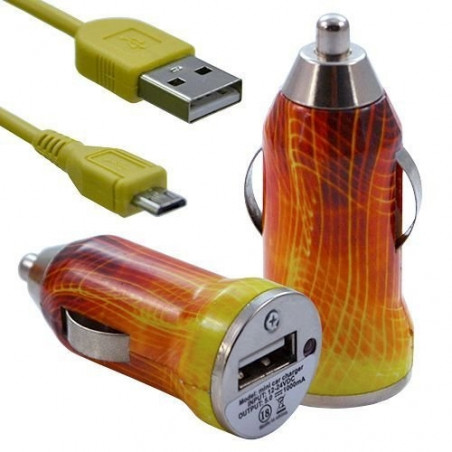 Chargeur Voiture Allume Cigare USB avec Câble Data avec Motif CV05 pour Alcatel One Touch : 282 / 355 / 358 / 585 / 813