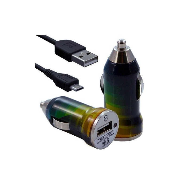 Chargeur Voiture Allume Cigare USB avec Câble Data avec Motif CV06 pour Alcatel One Touch : 282 / 355 / 358 / 585 / 813