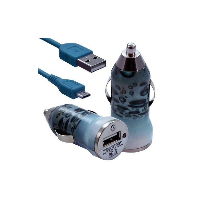 Chargeur Voiture Allume Cigare USB avec Câble Data avec Motif CV08 pour Alcatel One Touch : 282 / 355 / 358 / 585 / 813