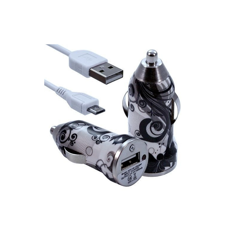 Chargeur Voiture Allume Cigare USB avec Câble Data avec Motif CV11 pour Alcatel One Touch : 282 / 355 / 358 / 585 / 813