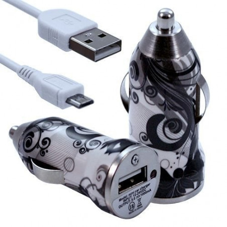 Chargeur Voiture Allume Cigare USB avec Câble Data avec Motif CV11 pour Alcatel One Touch : 282 / 355 / 358 / 585 / 813