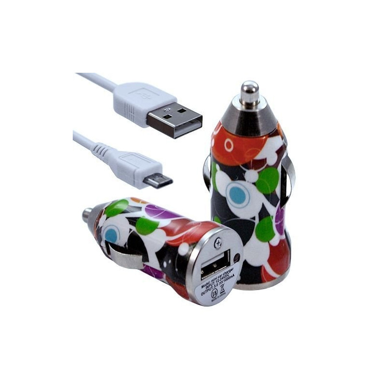 Chargeur Voiture Allume Cigare USB avec Câble Data avec Motif CV12 pour Alcatel One Touch : 282 / 355 / 358 / 585 / 813