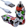 Chargeur Voiture Allume Cigare USB avec Câble Data avec Motif CV12 pour Alcatel One Touch : 282 / 355 / 358 / 585 / 813