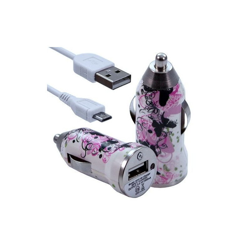 Chargeur Voiture Allume Cigare USB avec Câble Data avec Motif CV14 pour Alcatel One Touch : 282 / 355 / 358 / 585 / 813