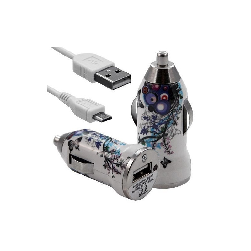 Chargeur Voiture Allume Cigare USB avec Câble Data avec Motif HF01 pour Alcatel One Touch : 282 / 355 / 358 / 585 / 813