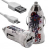 Chargeur Voiture Allume Cigare USB avec Câble Data avec Motif HF12 pour Alcatel One Touch : 282 / 355 / 358 / 585 / 813