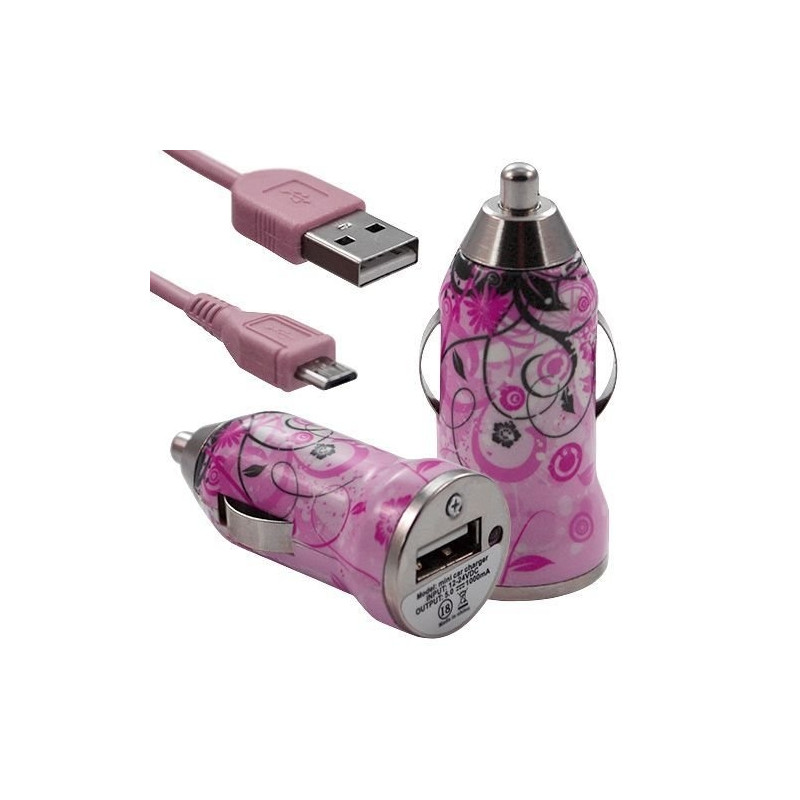 Chargeur Voiture Allume Cigare USB avec Câble Data avec Motif HF17 pour Alcatel One Touch : 282 / 355 / 358 / 585 / 813