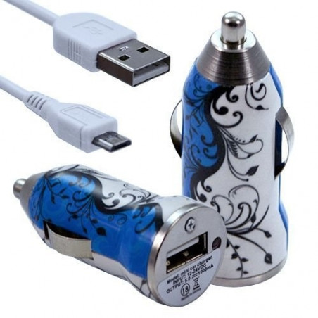 Chargeur Voiture Allume Cigare USB avec Câble Data avec Motif HF25 pour Alcatel One Touch : 282 / 355 / 358 / 585 / 813