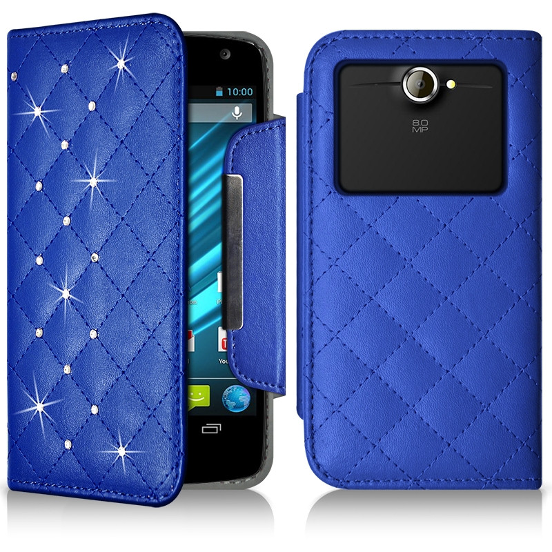 Housse Coque Etui Portefeuille Universel Style Diamant pour Archos 50 Helium 4G Couleur Noir