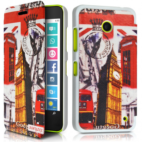 Coque Housse Etui à rabat latéral et porte-carte avec motif HF30 pour Nokia Lumia 635 + Film de protection 