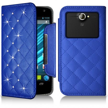 Housse Coque Etui Portefeuille Universel Style Diamant pour Archos 50 Helium 4G Couleur Noir