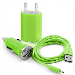 Mini Chargeur 3en1 Auto Et Secteur Usb Avec Câble Data Vert pour Sony Ericsson : Xperia X2 / Vivaz U5 /Xperia X8 / Xperia X10 /