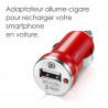 Chargeur maison + allume cigare USB + câble data Couleur Rouge