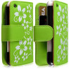 Housse coque étui portefeuille pour Apple Iphone 3G / 3GS motif fleur couleur vert + film écran