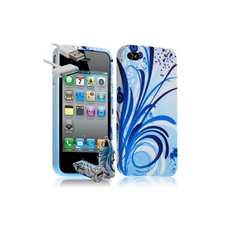 Housse Etui Coque pour Apple Iphone 4 / 4S motif HF08 + Chargeur Auto