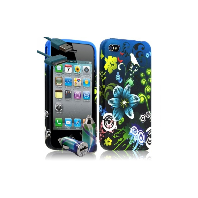 Housse Etui Coque pour Apple Iphone 4 / 4S motif HF09 + Chargeur Auto