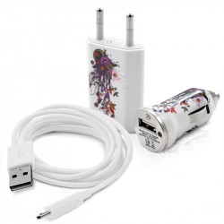 Chargeur auto secteur usb motif HF12 pour Logicom : L-ement 350, L-ement 400, L-ement 401, L-ement 451, L-ement 450