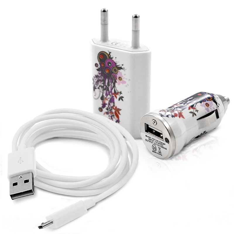 Chargeur auto secteur usb motif HF12 pour Archos : 50 Diamond, Diamond S, Diamond Plus, 50d Helium 4G, 50e Helium, 50 Helium +