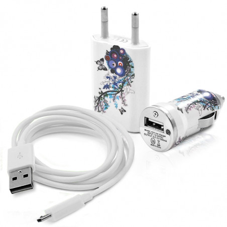 Chargeur auto secteur usb motif HF01 pour Logicom : L-ement 500, L-ement 501, L-ement 550, L-ement 500L