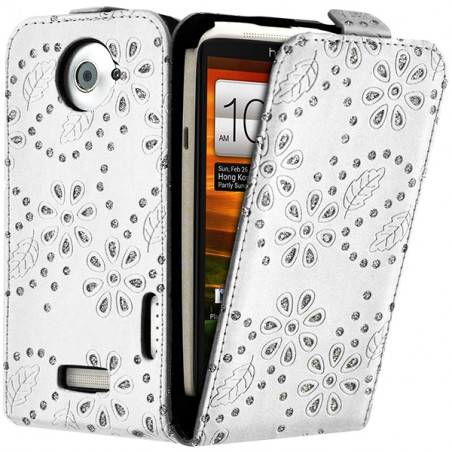 Housse Coque Etui de Protection avec Diamant Couleur Blanc pour HTC One X