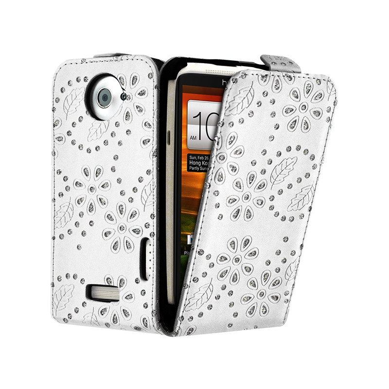 Housse Coque Etui de Protection avec Diamant Couleur Blanc pour HTC Desire C