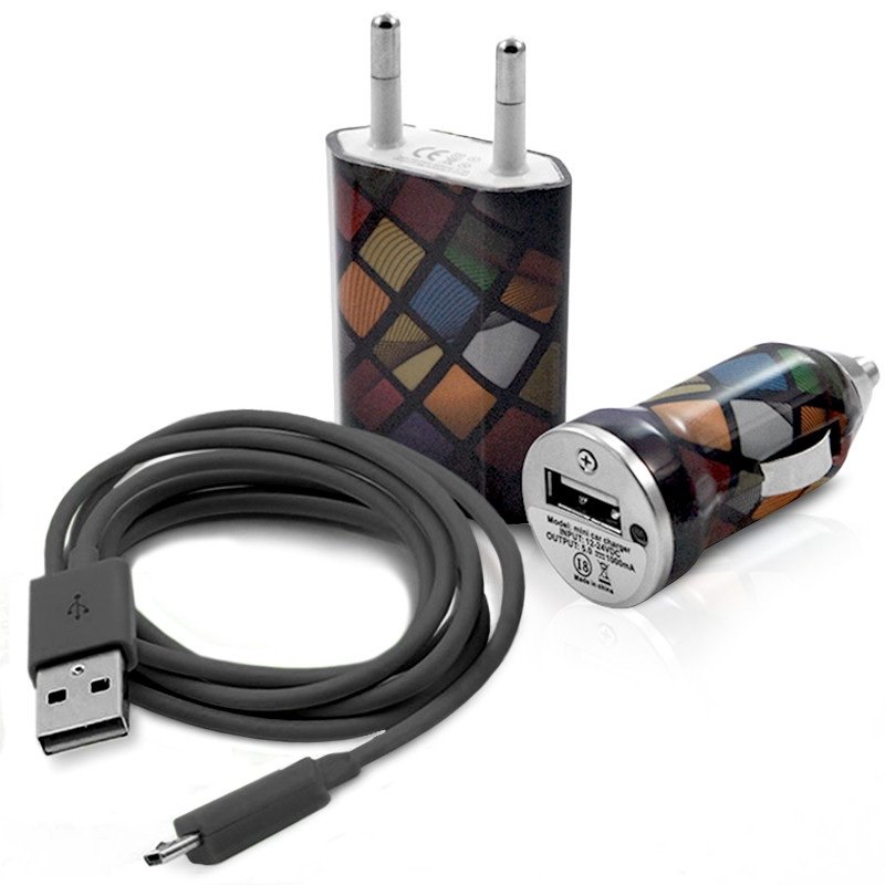 Mini Chargeur 3en1 Auto et Secteur USB avec Câble Data avec Motif CV02 pour ZTE Windows Phone Internet 7