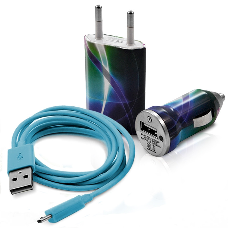 Mini Chargeur 3en1 Auto et Secteur USB avec Câble Data avec Motif CV03 pour Alcatel One Touch : 282 / 355 / 358 / 585 / 813
