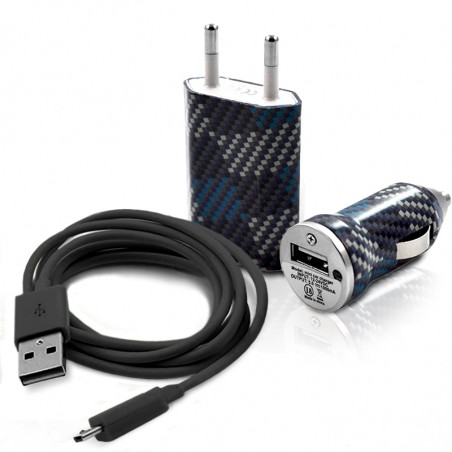 Mini Chargeur 3en1 Auto et Secteur USB avec Câble Data avec Motif CV04 pour Alcatel One Touch : 282 / 355 / 358 / 585 / 813