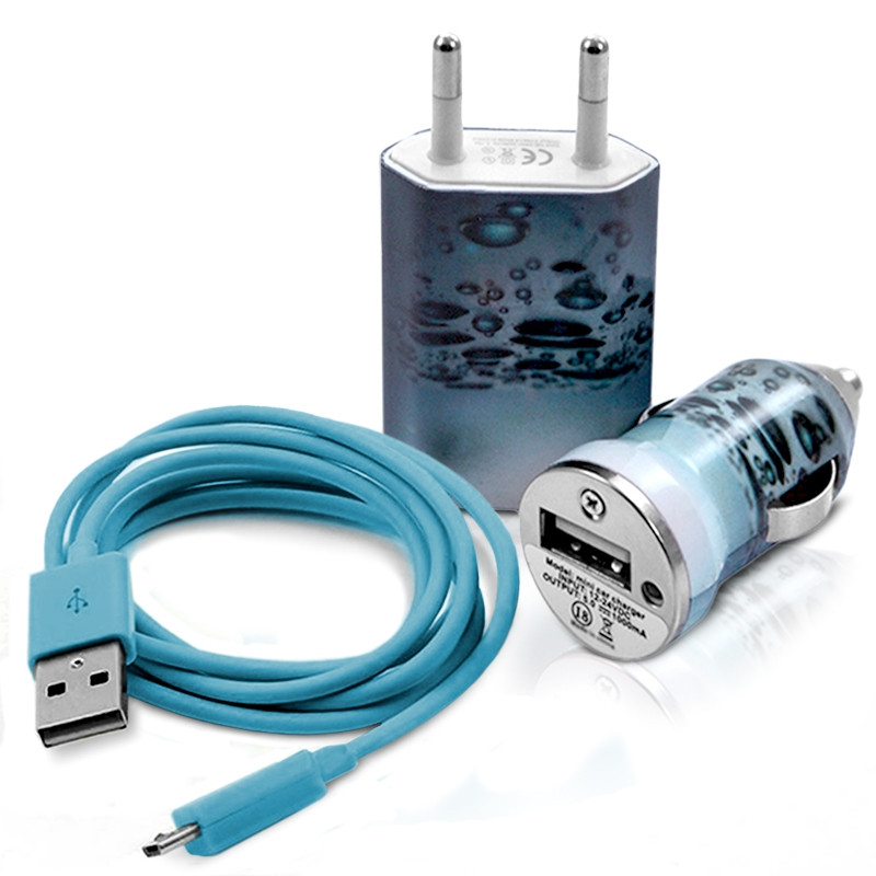 Mini Chargeur 3en1 Auto et Secteur USB avec Câble Data avec Motif CV08 pour Alcatel One Touch : 282 / 355 / 358 / 585 / 813