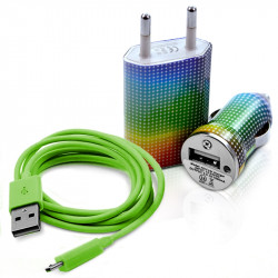 Mini Chargeur 3en1 Auto et Secteur USB avec Câble Data avec Motif CV13 pour Alcatel One Touch : 282 / 355 / 358 / 585 / 813