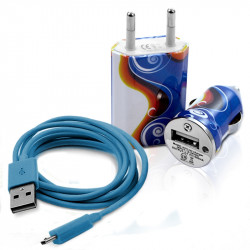 Mini Chargeur 3en1 Auto et Secteur USB avec Câble Data avec Motif CV15 pour Alcatel One Touch : 282 / 355 / 358 / 585 / 813