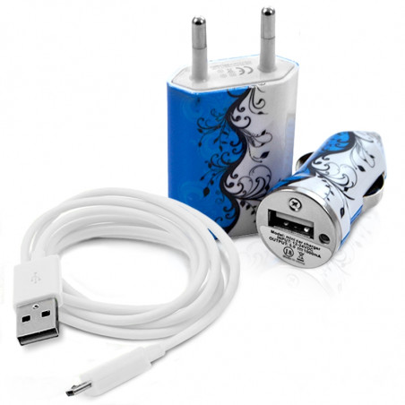 Chargeur maison + allume cigare USB + câble data HF25 pour Alcatel : One Touch 838 /One Touch 903/ One Touch 910 / One Touch 91