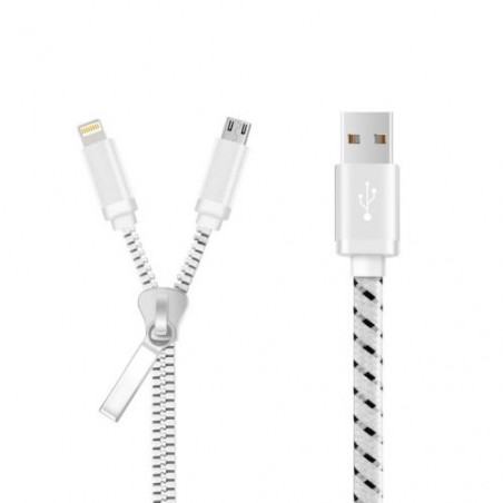 Cable Zip Micro USB et Lightning Couleur Blanc pour Smartphone Apple, Samsung