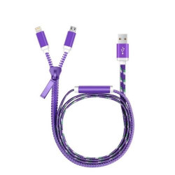 Cable Zip Micro USB et Lightning Couleur pour Smartphone Apple, Samsung