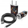 Chargeur maison + allume cigare USB + câble data CV02 pour Alcatel : One Touch Idol X/ One Touch Idol X+/One Touch Pop C1 /One 