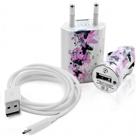 Chargeur maison + allume cigare USB + câble data CV14 pour HTC : 7 Mozart / 8S Windows Phone / 8X Windows Phone / Desire / Desi