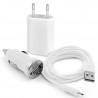 Chargeur maison + allume cigare USB + câble data pour Wiko Sublim Couleur Blanc